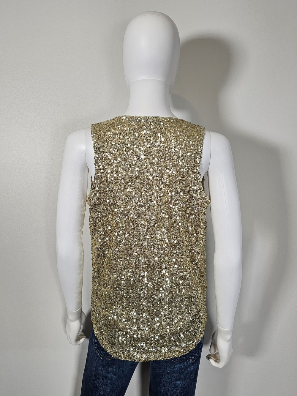 Lovers + Friends Gold Sequin Cowl Neck Waterfall Tank Sz XS - Picture 5 of 9